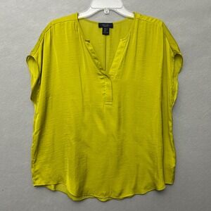 Rachel Rachel Roy Blouse Women XL Green Split Neck Short Sleeve Satin Top